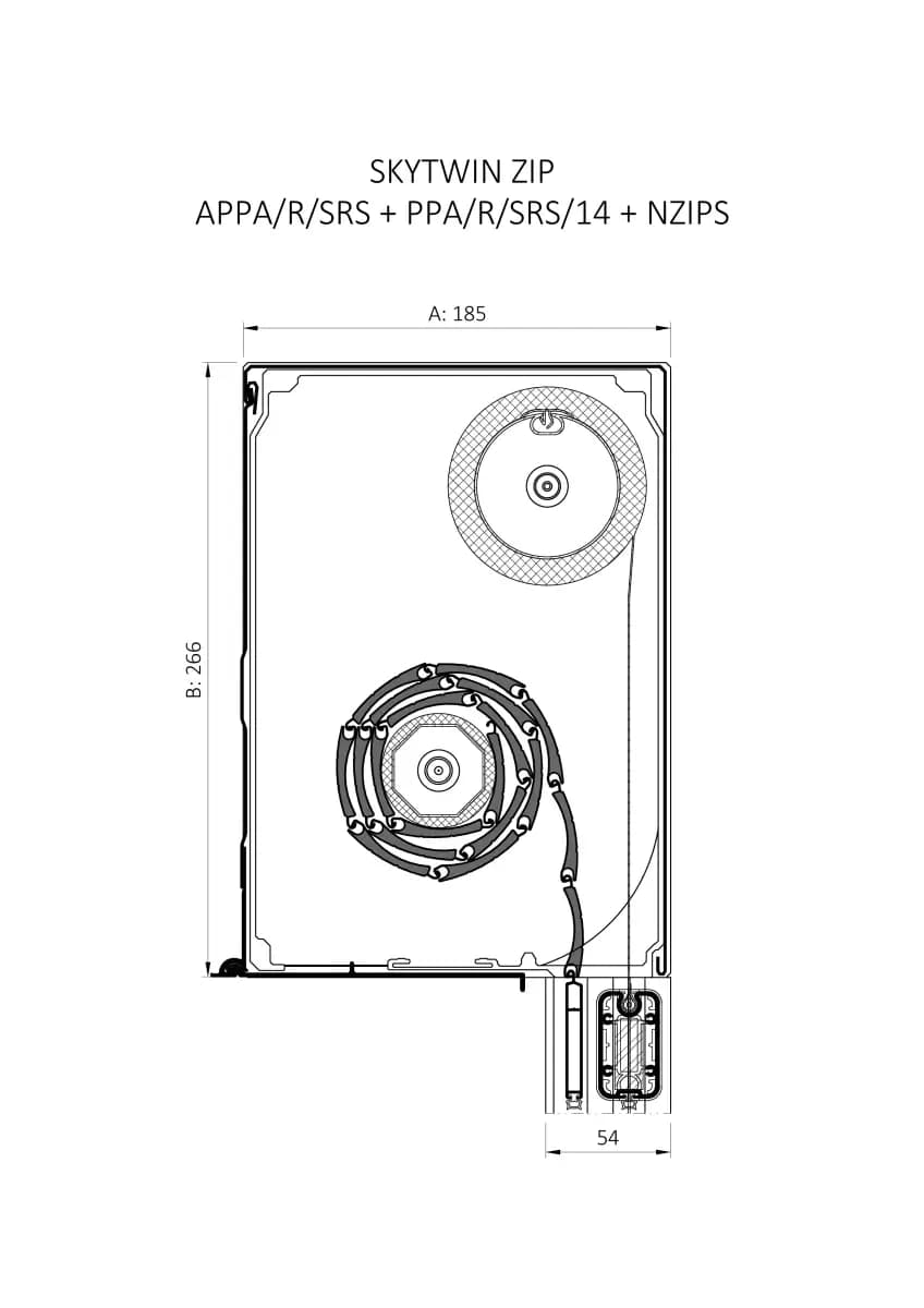 System roleto-screena SkyTwin — rysunek techniczny 2