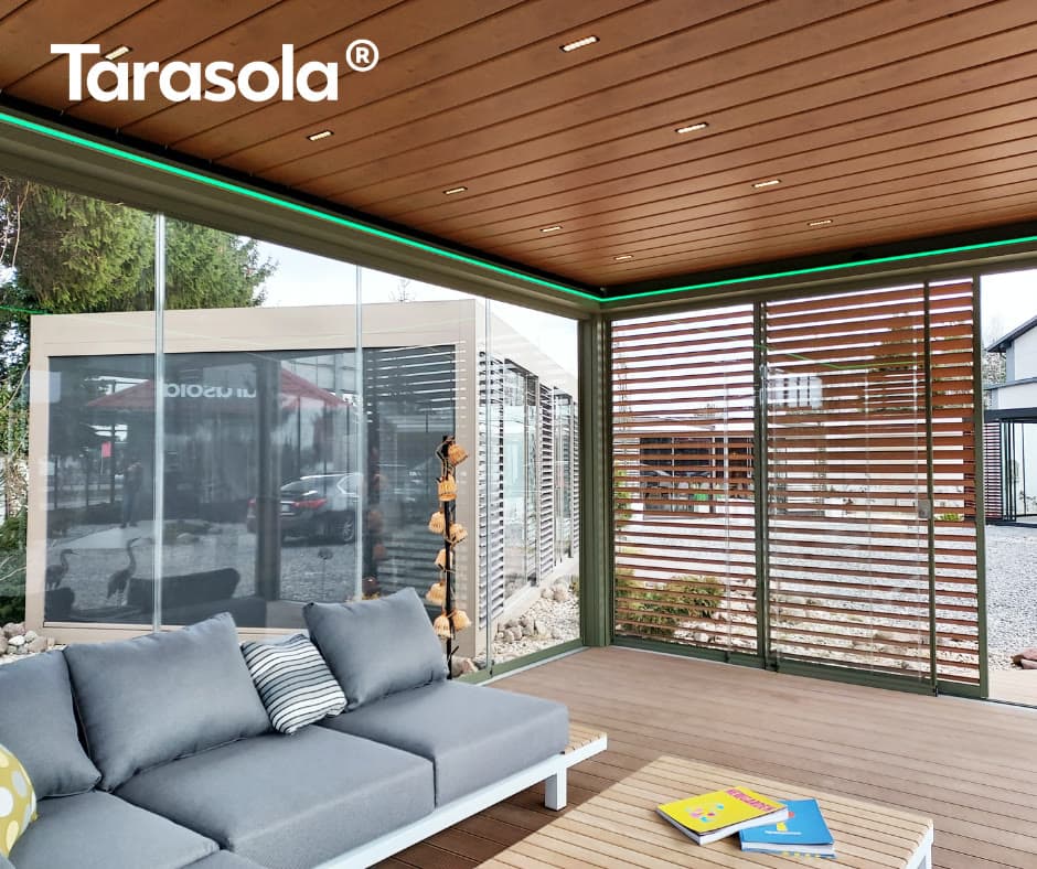 Pergola lamelowa Tarasola Technic — sterowany dach lamelowy — cień i przewiew na żądanie