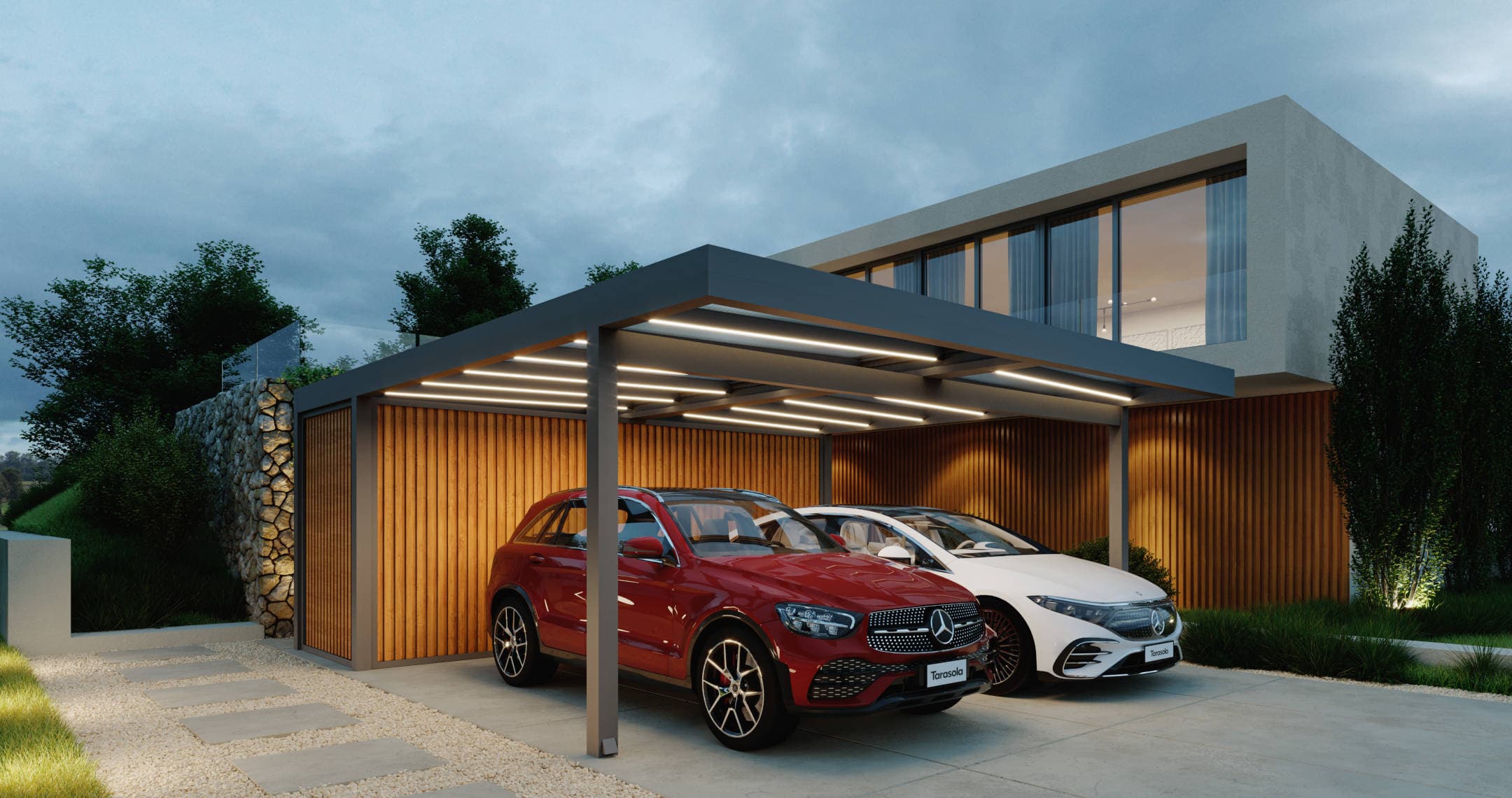 Tarasola Carport z pomieszczeniem gospodarczym — Carporty, montaż JARYS w Trójmieście